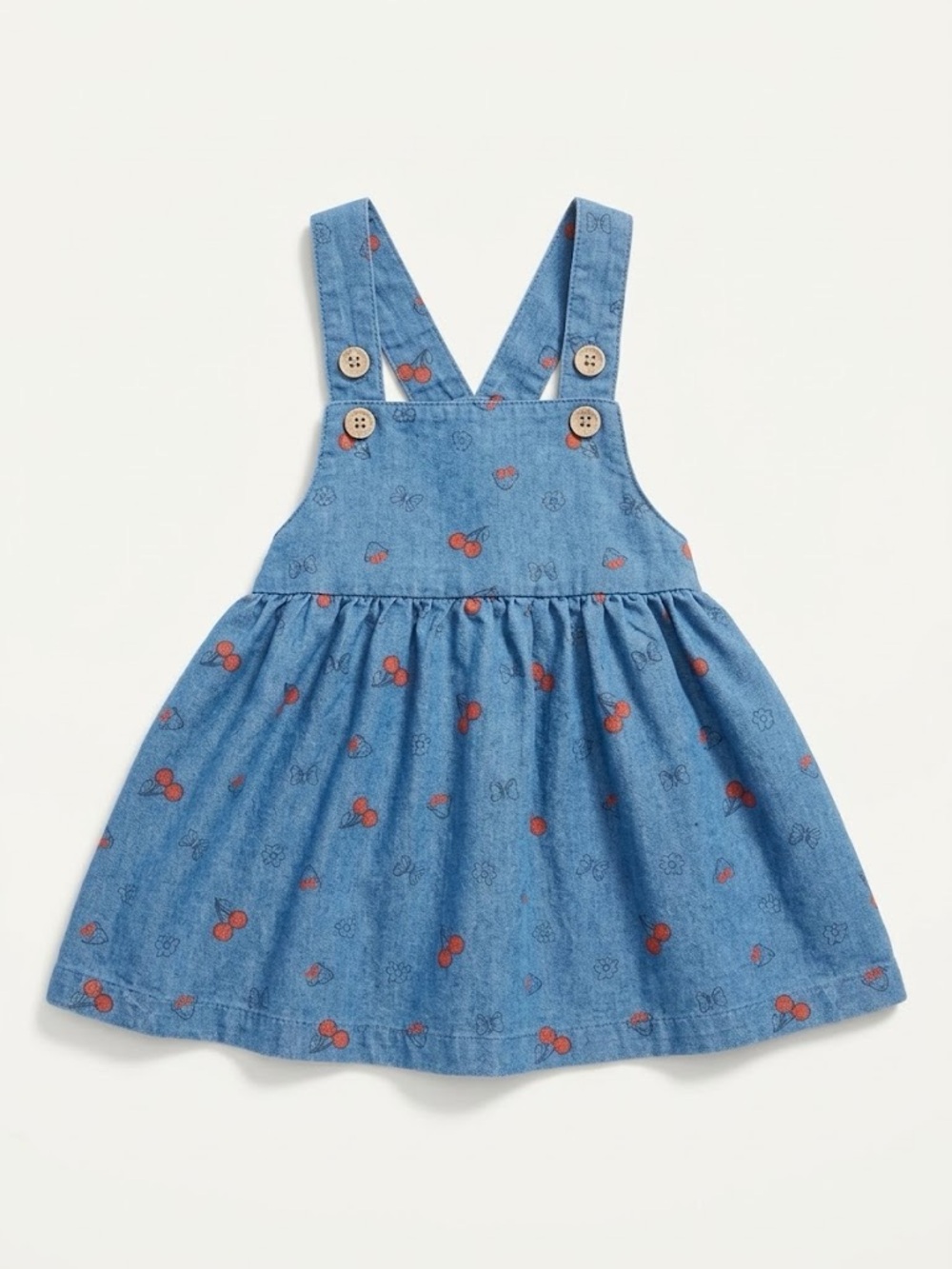 Girls Minnie Mouse Cherry Print Denim Dress